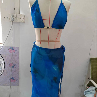 2022 WISH Printed Sexy Bikini Wrap Skirt Set