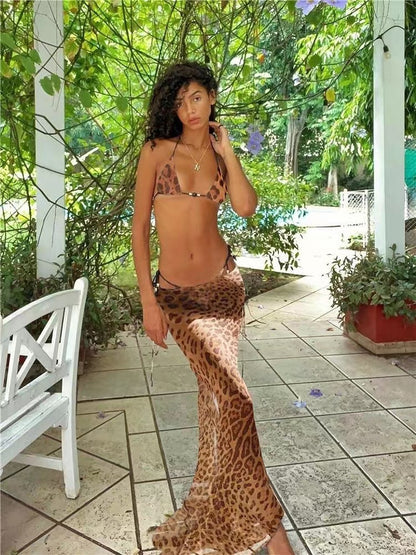 2022 WISH Printed Sexy Bikini Wrap Skirt Set