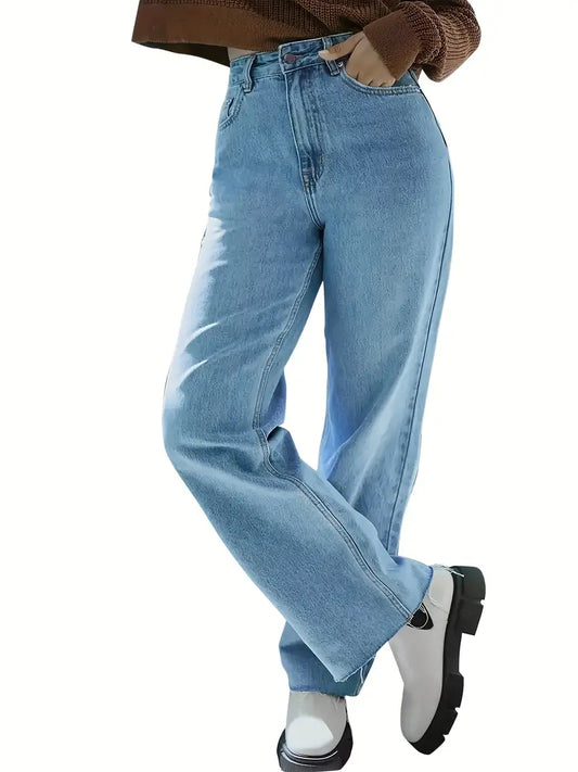 Light Blue High Waist Wide Leg Jeans with Slash Pockets