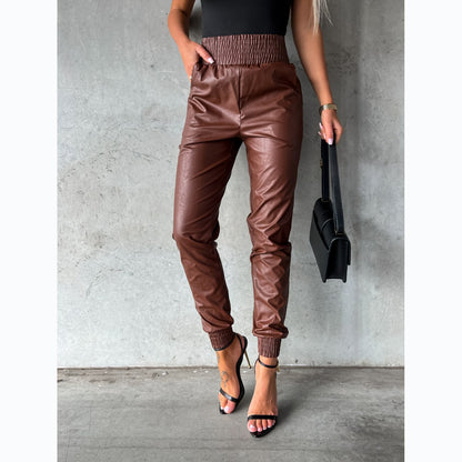 Trendy 2022 Women's Casual Leather Pants with Waist Design