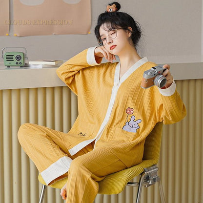 Cartoon Print Polka Dot Pajamas Set for Women